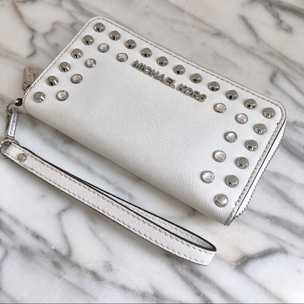 Michael Kors White Studded Wristlet Wallet